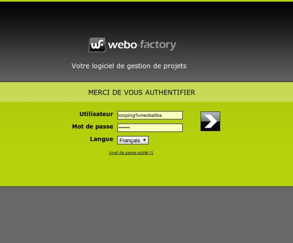 Formulaire d'authentification du webo-factory