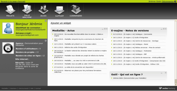 On arrive sur la page d'accueil du webo-factory